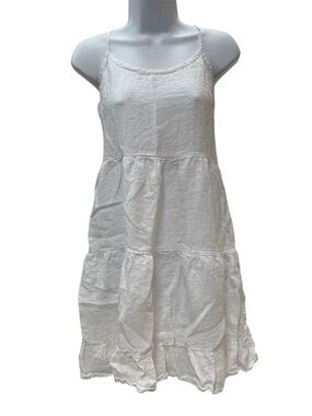 Valentina Naldo White Linen Tiered Swim Coverup Dress Women’s Size S